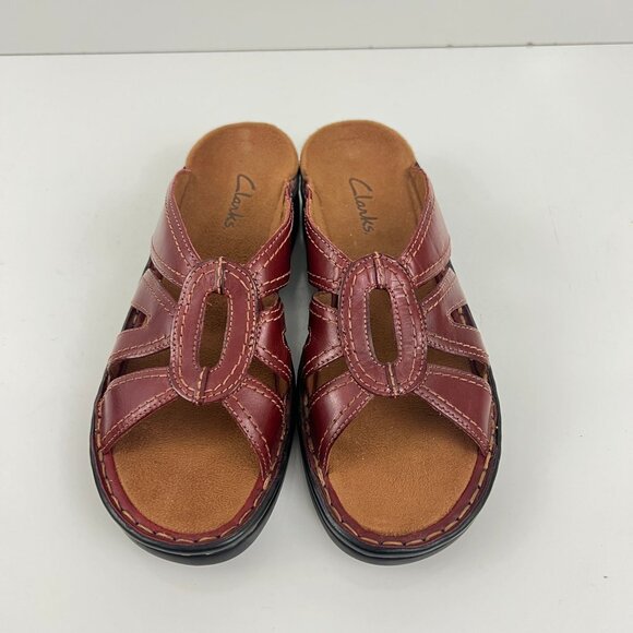 Clarks Womens Slide Sandals Size 7 M Red Burgundy Leather - Picture 1 of 8